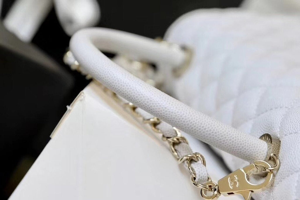 Chanel Coco Handle Quilted Handle Bag 30cm Caviar Leather Gold Hardware Spring/Summer Act 1 Collection White