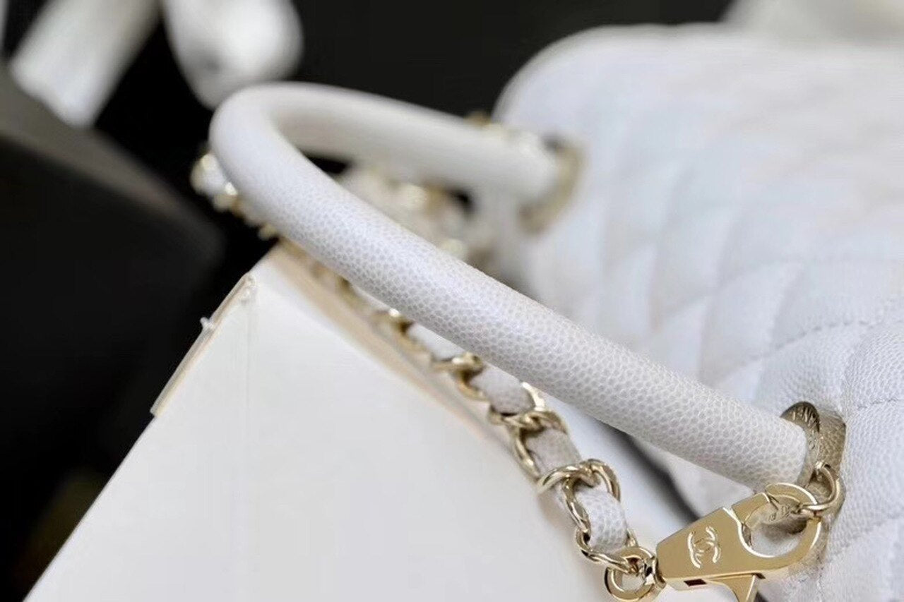 Chanel Coco Handle Quilted Handle Bag 30cm Caviar Leather Gold Hardware Spring/Summer Act 1 Collection White