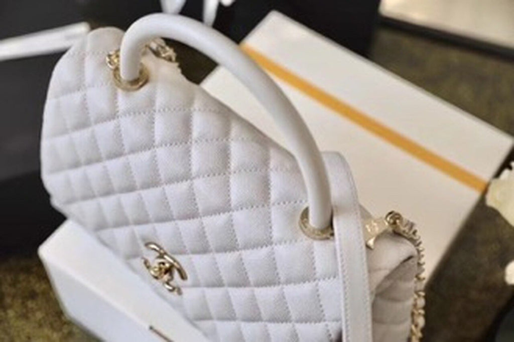 Chanel Coco Handle Quilted Handle Bag 30cm Caviar Leather Gold Hardware Spring/Summer Act 1 Collection White