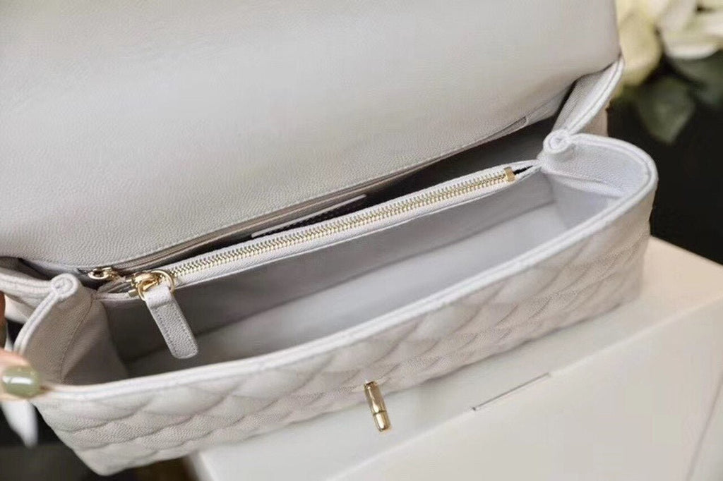 Chanel Coco Handle Quilted Handle Bag 30cm Caviar Leather Gold Hardware Spring/Summer Act 1 Collection White