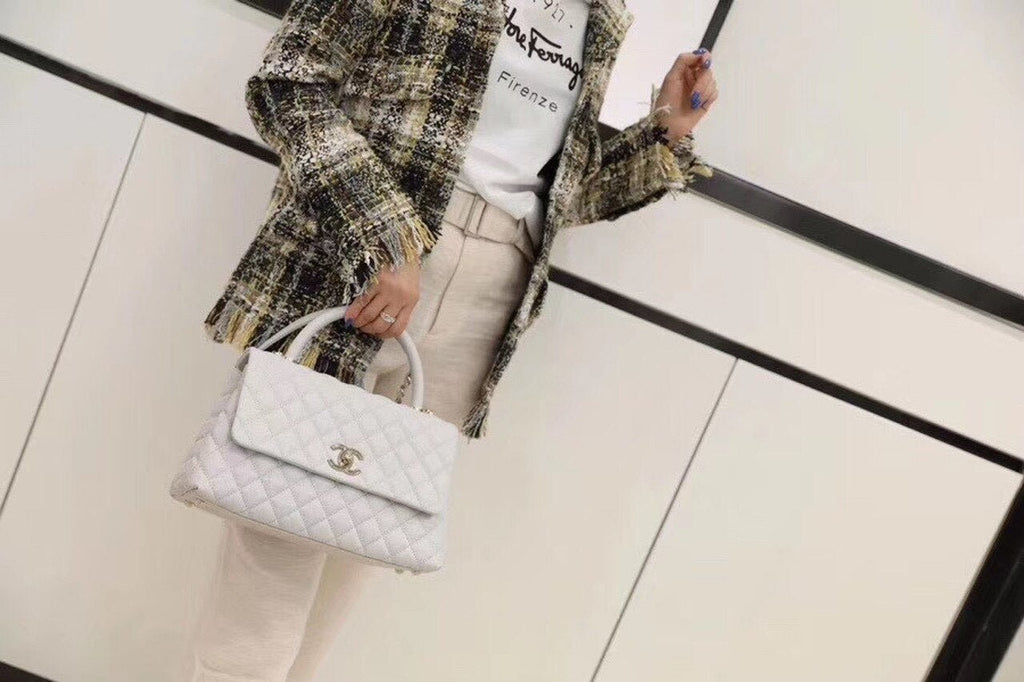 Chanel Coco Handle Quilted Handle Bag 30cm Caviar Leather Gold Hardware Spring/Summer Act 1 Collection White