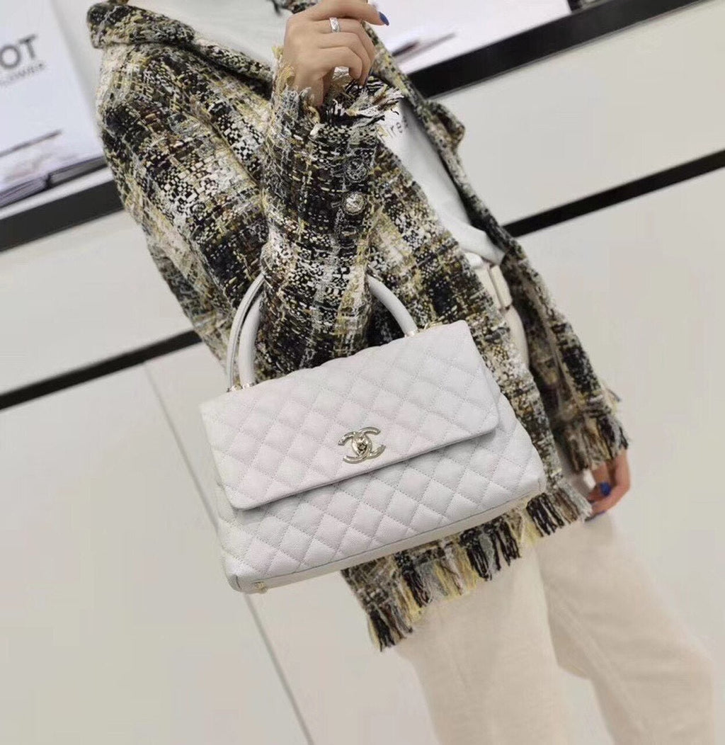 Chanel Coco Handle Quilted Handle Bag 30cm Caviar Leather Gold Hardware Spring/Summer Act 1 Collection White