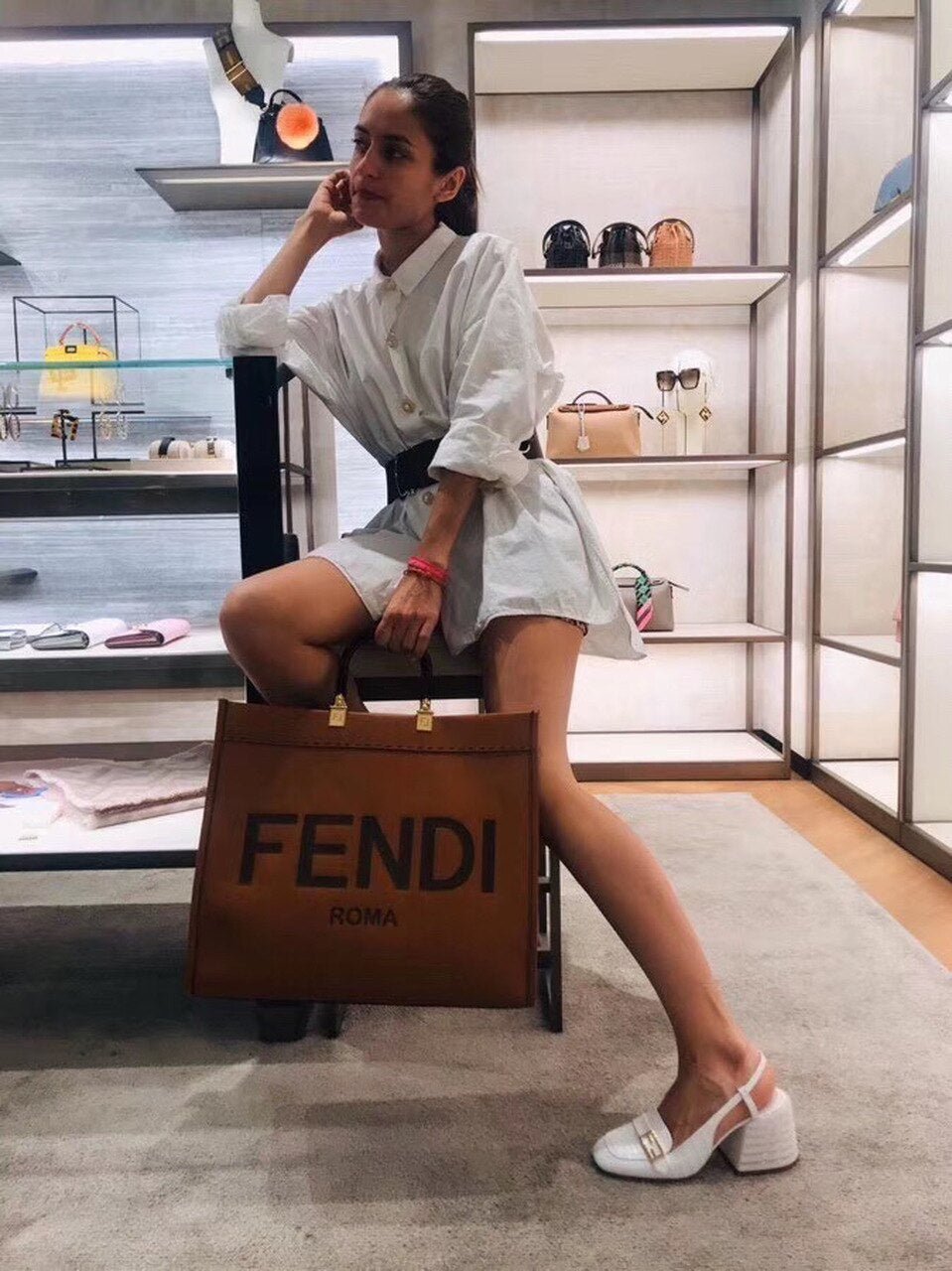 Fendi Sunshine Shopper Tote Bag 40cm Calfskin Leather Spring/Summer Collection, Brown