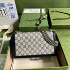 Gucci Dionysus Small GG Shoulder Bag Beige And Blue GG Supreme Canvas For Women 10in/25cm