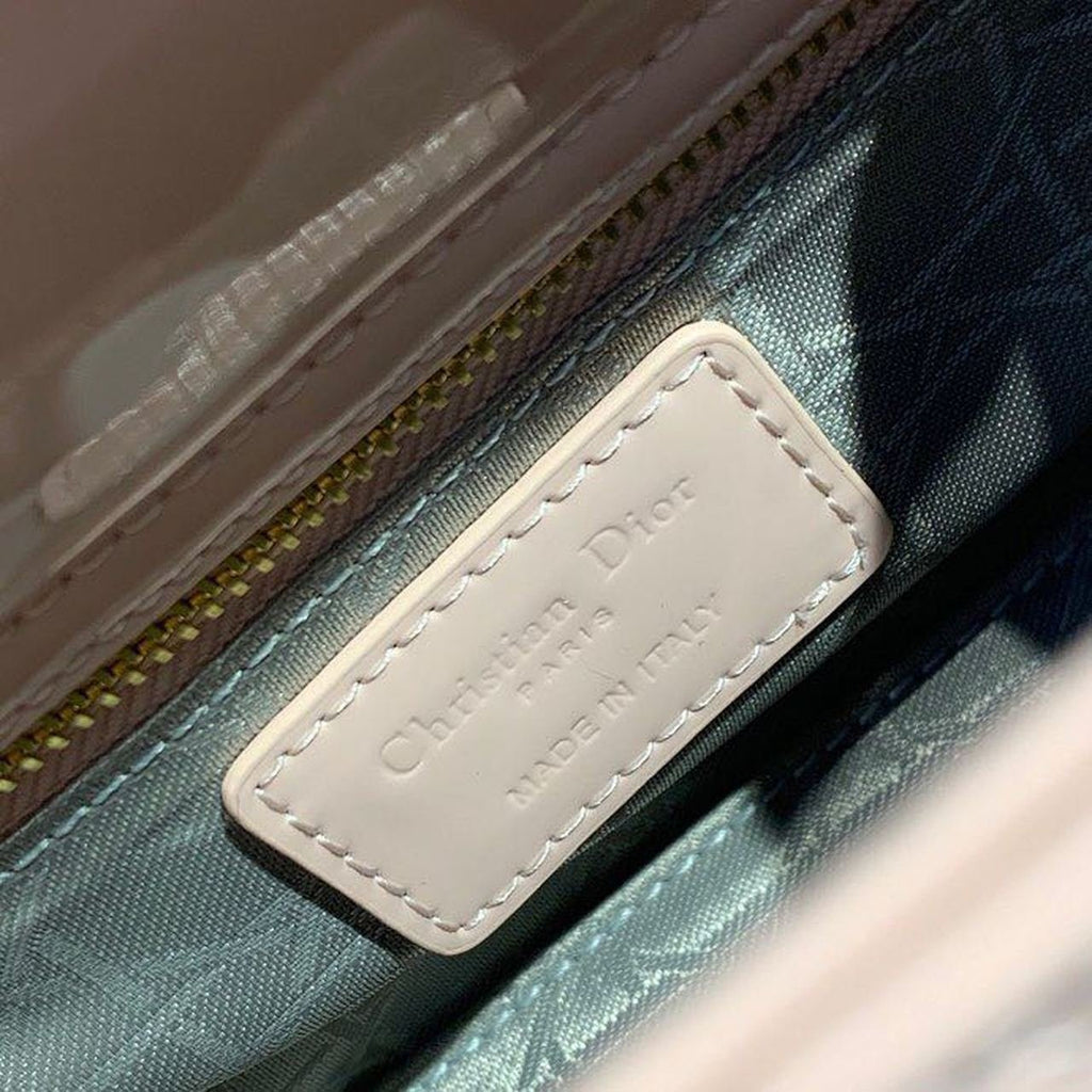 Christian Dior Mini Lady Dior Bag 18cm with Chain Gold Hardware Patent Leather Spring/Summer Collection, Light Pink