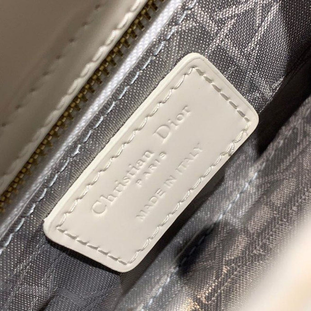 Christian Dior Mini Lady Dior Bag 18cm with Chain Gold Hardware Patent Leather Spring/Summer Collection, White