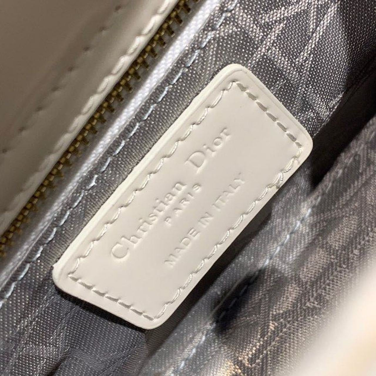 Christian Dior Mini Lady Dior Bag 18cm with Chain Gold Hardware Patent Leather Spring/Summer Collection, White