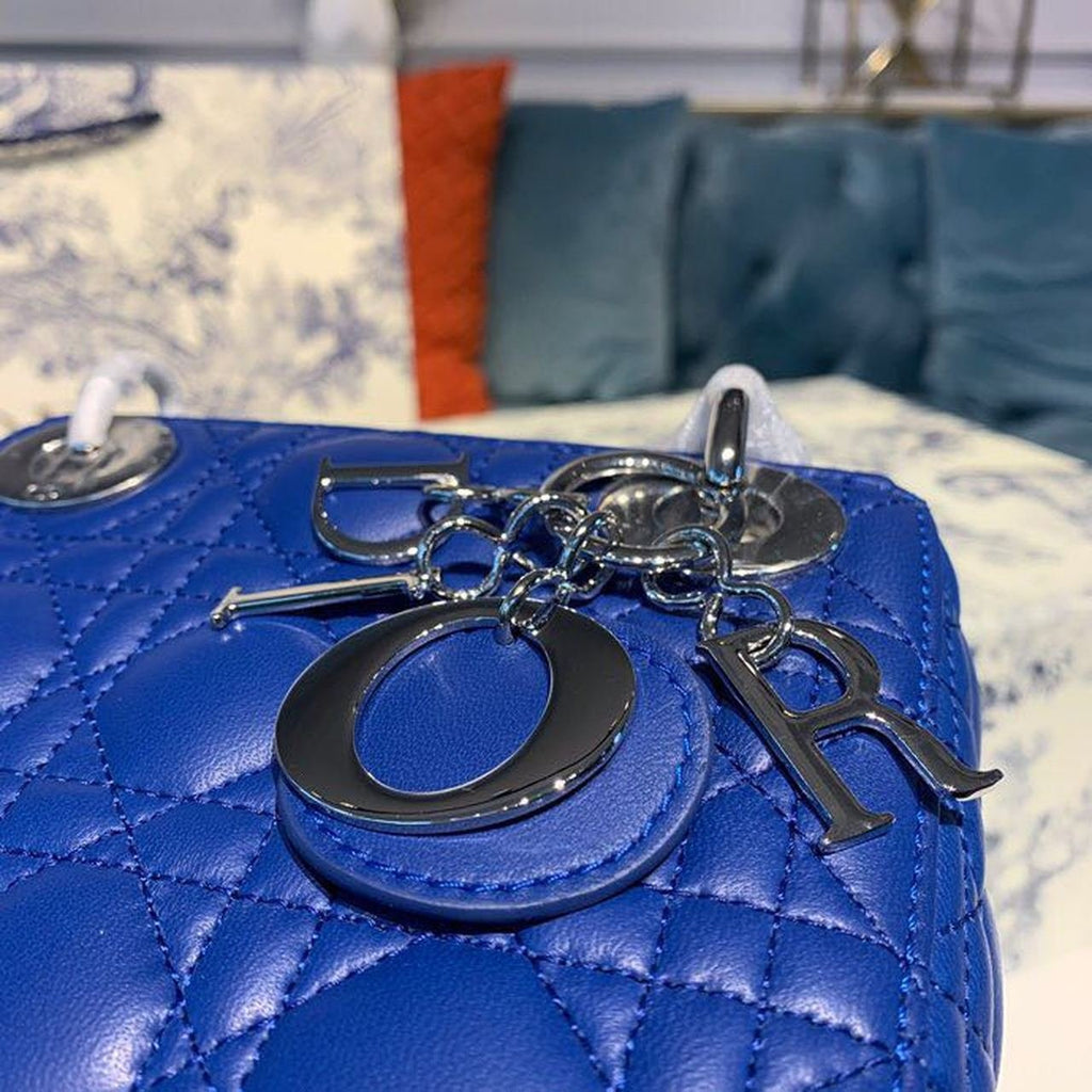 Christian Dior Mini Lady Dior Bag 18cm with Chain Silver Hardware Lambskin Leather Spring/Summer Collection, Electric Blue