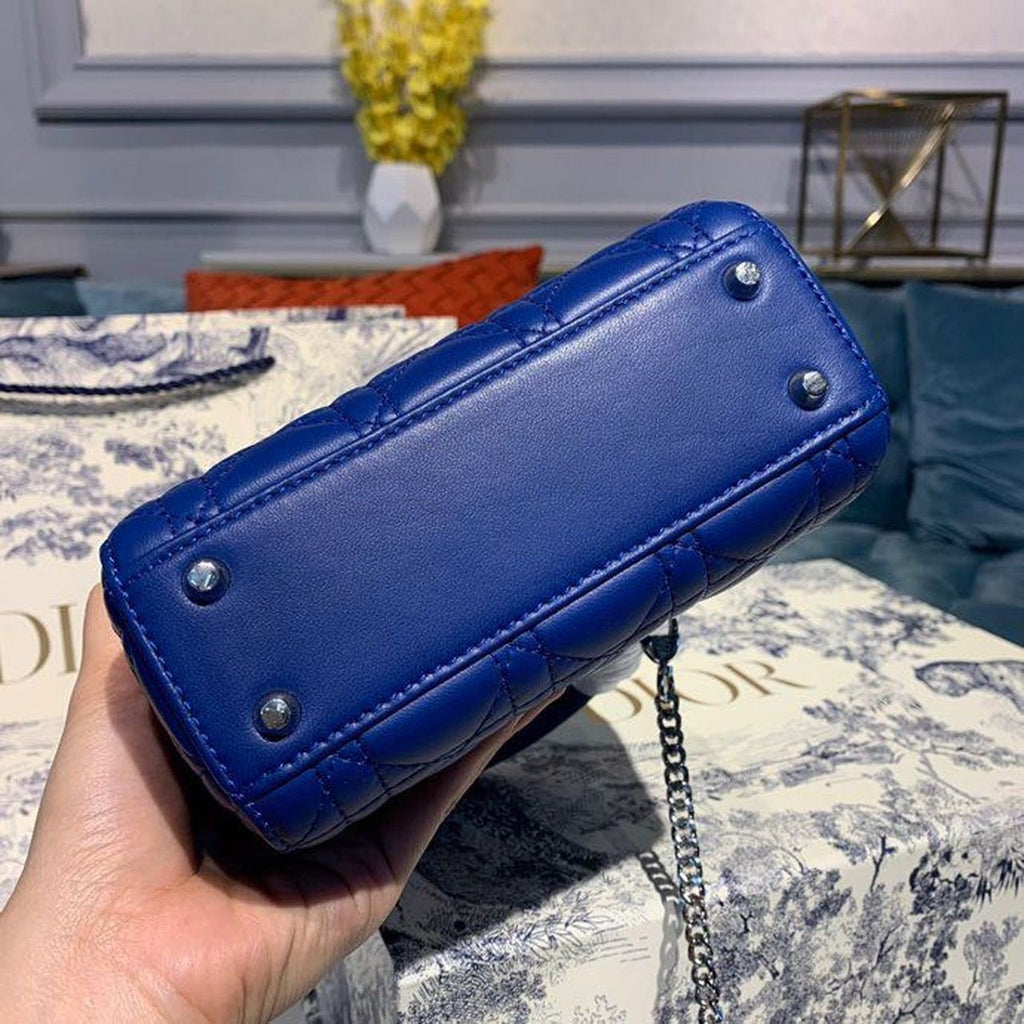 Christian Dior Mini Lady Dior Bag 18cm with Chain Silver Hardware Lambskin Leather Spring/Summer Collection, Electric Blue