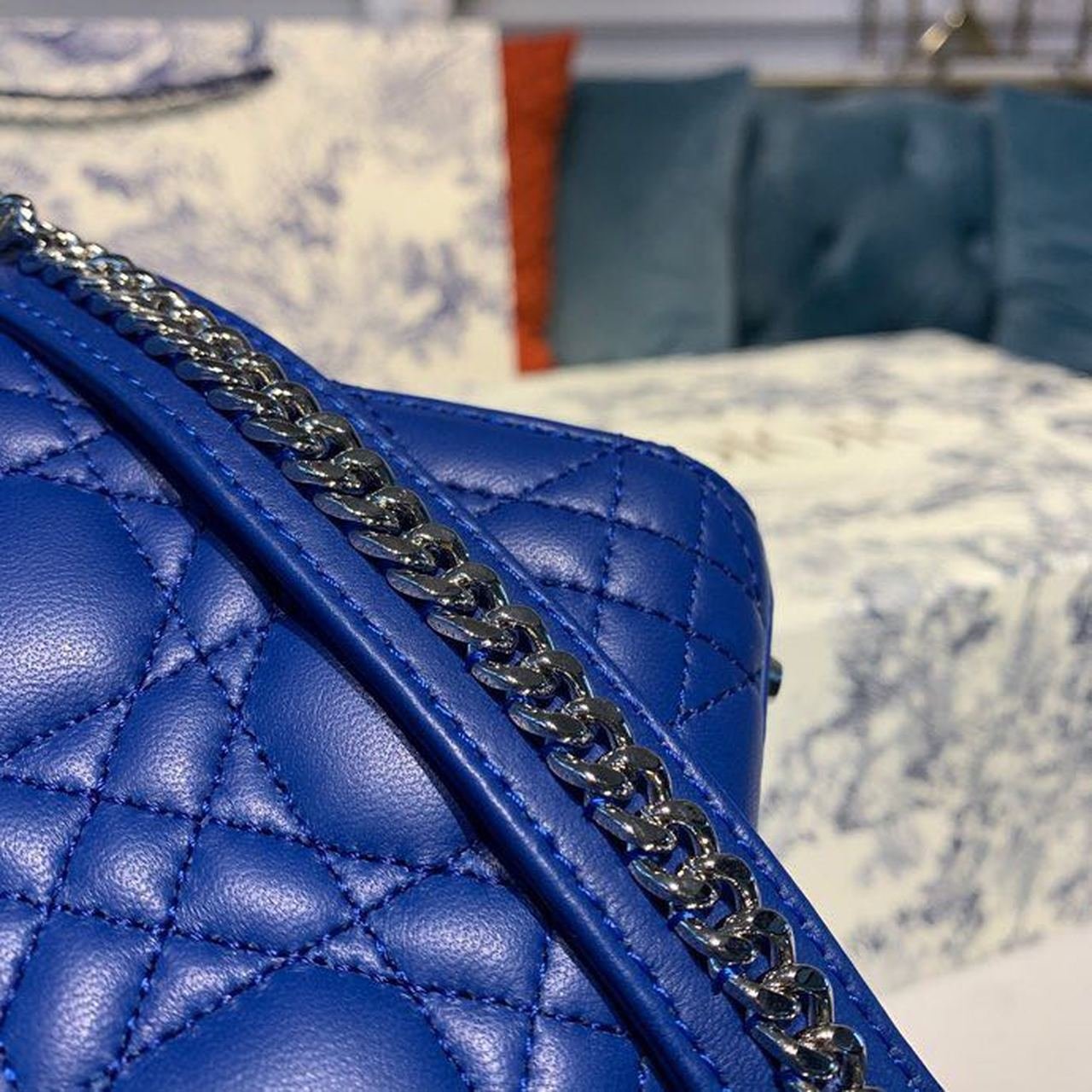 Christian Dior Mini Lady Dior Bag 18cm with Chain Silver Hardware Lambskin Leather Spring/Summer Collection, Electric Blue