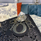 Christian Dior Mini Lady Dior Bag 18cm with Chain Silver Hardware Embroidered Lambskin Leather Spring/Summer Collection, Black