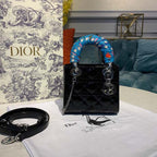 Christian Dior Mini Lady Dior Bag 18cm with Chain Silver Hardware Patent Leather Spring/Summer Collection, Black