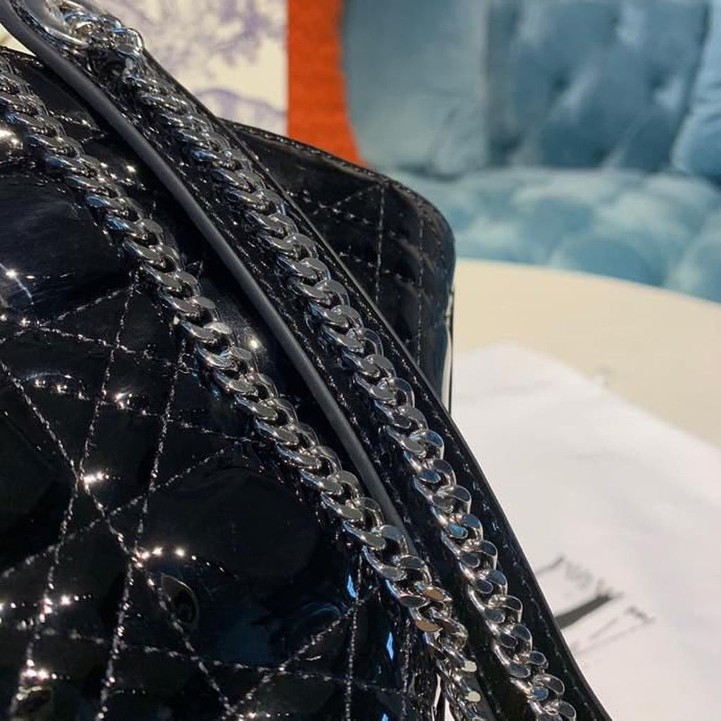 Christian Dior Mini Lady Dior Bag 18cm with Chain Silver Hardware Patent Leather Spring/Summer Collection, Black