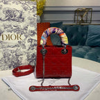 Christian Dior Mini Lady Dior Bag 18cm with Chain Silver Hardware Patent Leather Spring/Summer Collection, Red