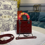 Christian Dior Mini Lady Dior Bag 18cm with Chain Silver Hardware Patent Leather Spring/Summer Collection, Burgundy