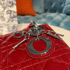 Christian Dior Mini Lady Dior Bag 18cm with Chain Silver Hardware Patent Leather Spring/Summer Collection, Burgundy