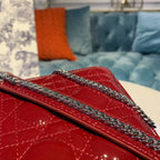 Christian Dior Mini Lady Dior Bag 18cm with Chain Silver Hardware Patent Leather Spring/Summer Collection, Burgundy