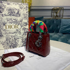 Christian Dior Mini Lady Dior Bag 18cm with Chain Silver Hardware Patent Leather Spring/Summer Collection, Burgundy