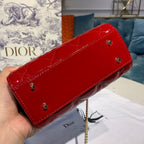 Christian Dior Mini Lady Dior Bag 18cm with Chain Gold Hardware Patent Leather Spring/Summer Collection, Red
