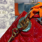Christian Dior Mini Lady Dior Bag 18cm with Chain Gold Hardware Patent Leather Spring/Summer Collection, Red