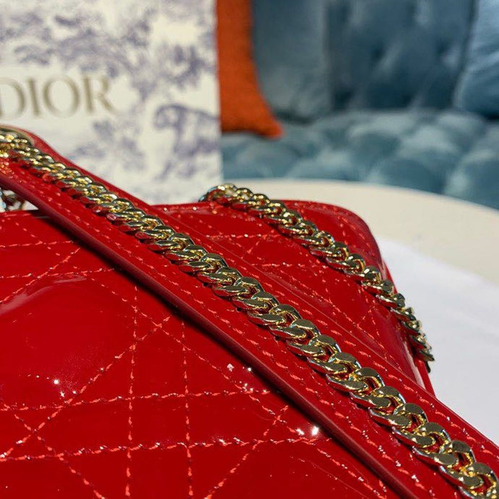 Christian Dior Mini Lady Dior Bag 18cm with Chain Gold Hardware Patent Leather Spring/Summer Collection, Red