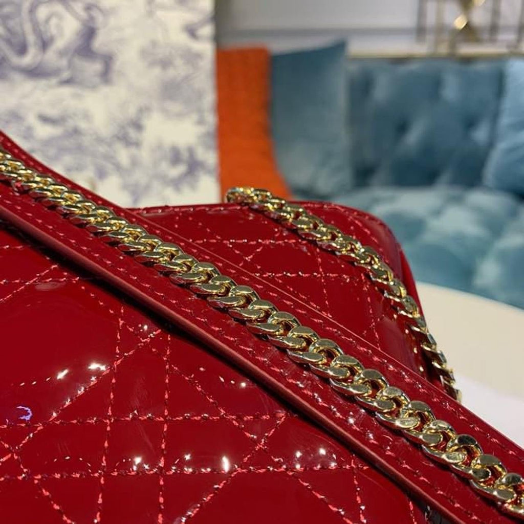 Christian Dior Mini Lady Dior Bag 18cm with Chain Gold Hardware Patent Leather Spring/Summer Collection, Burgundy