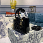 Christian Dior Mini Lady Dior Bag 18cm with Chain Gold Hardware Patent Leather Spring/Summer Collection, Black