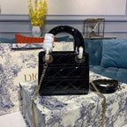Christian Dior Mini Lady Dior Bag 18cm with Chain Gold Hardware Patent Leather Spring/Summer Collection, Black