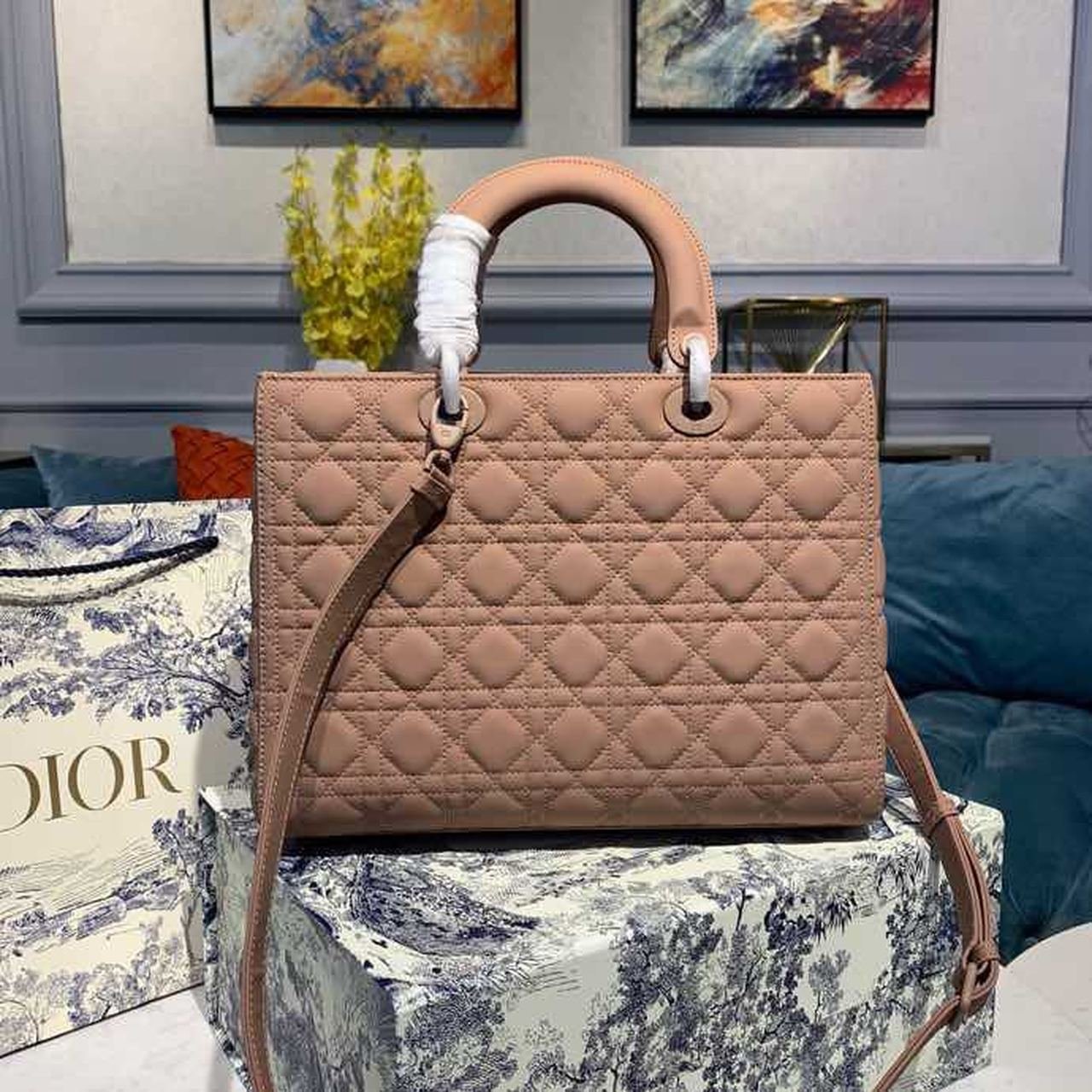Christian Dior Lady Dior Bag 32cm Matte Hardware Lambskin Leather Spring/Summer Collection, Dusty Pink