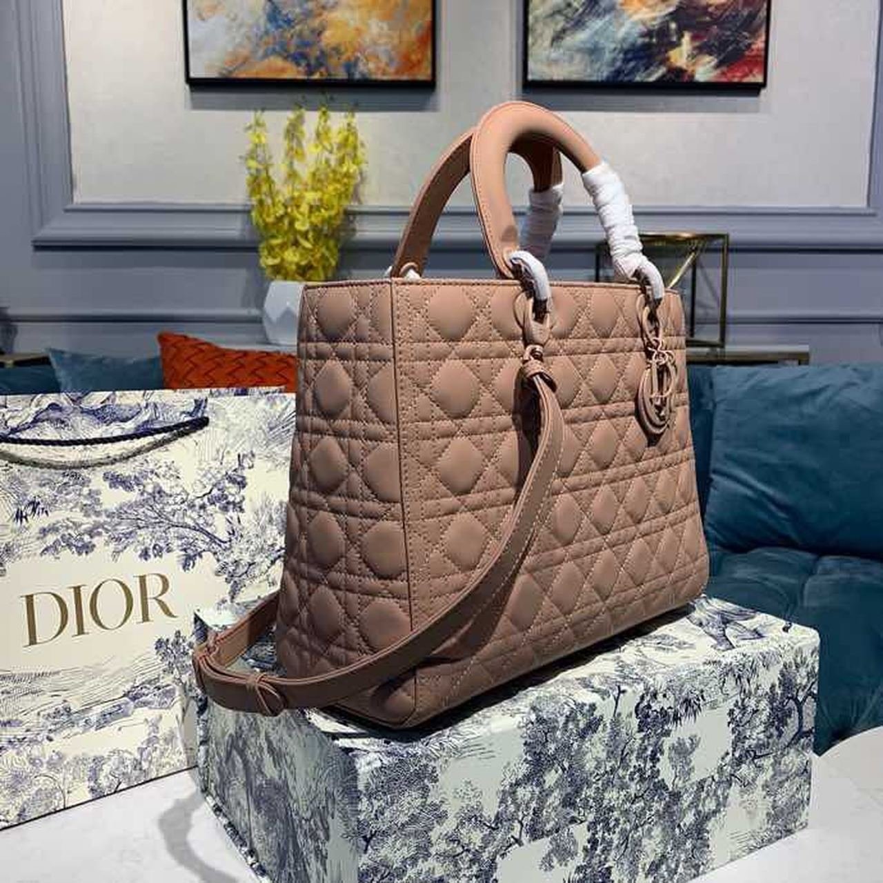 Christian Dior Lady Dior Bag 32cm Matte Hardware Lambskin Leather Spring/Summer Collection, Dusty Pink