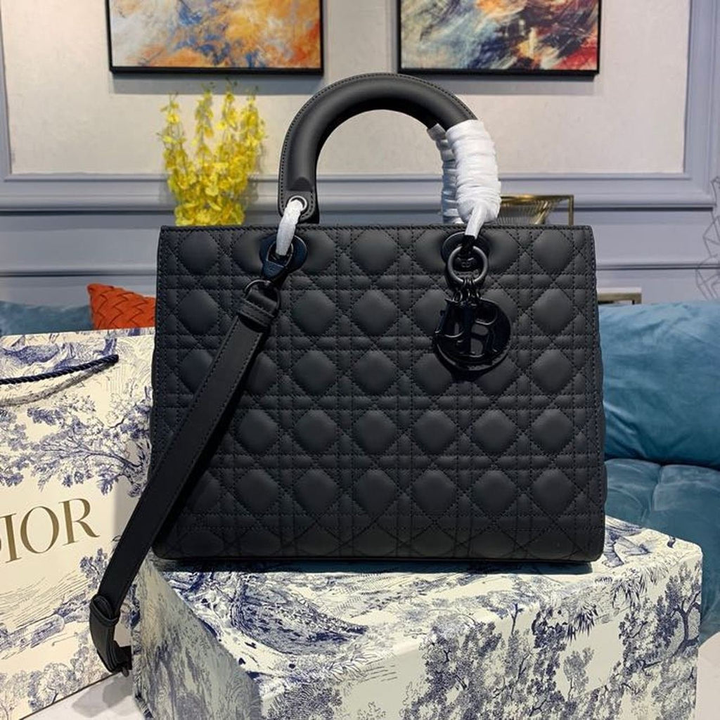 Christian Dior Lady Dior Bag 32cm Matte Hardware Lambskin Leather Spring/Summer Collection, Black