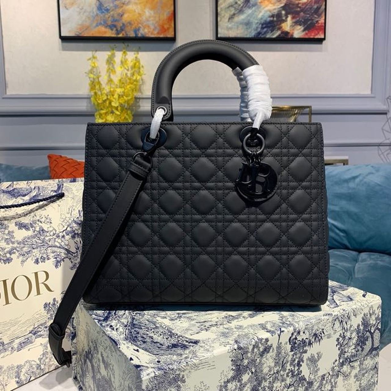 Christian Dior Lady Dior Bag 32cm Matte Hardware Lambskin Leather Spring/Summer Collection, Black