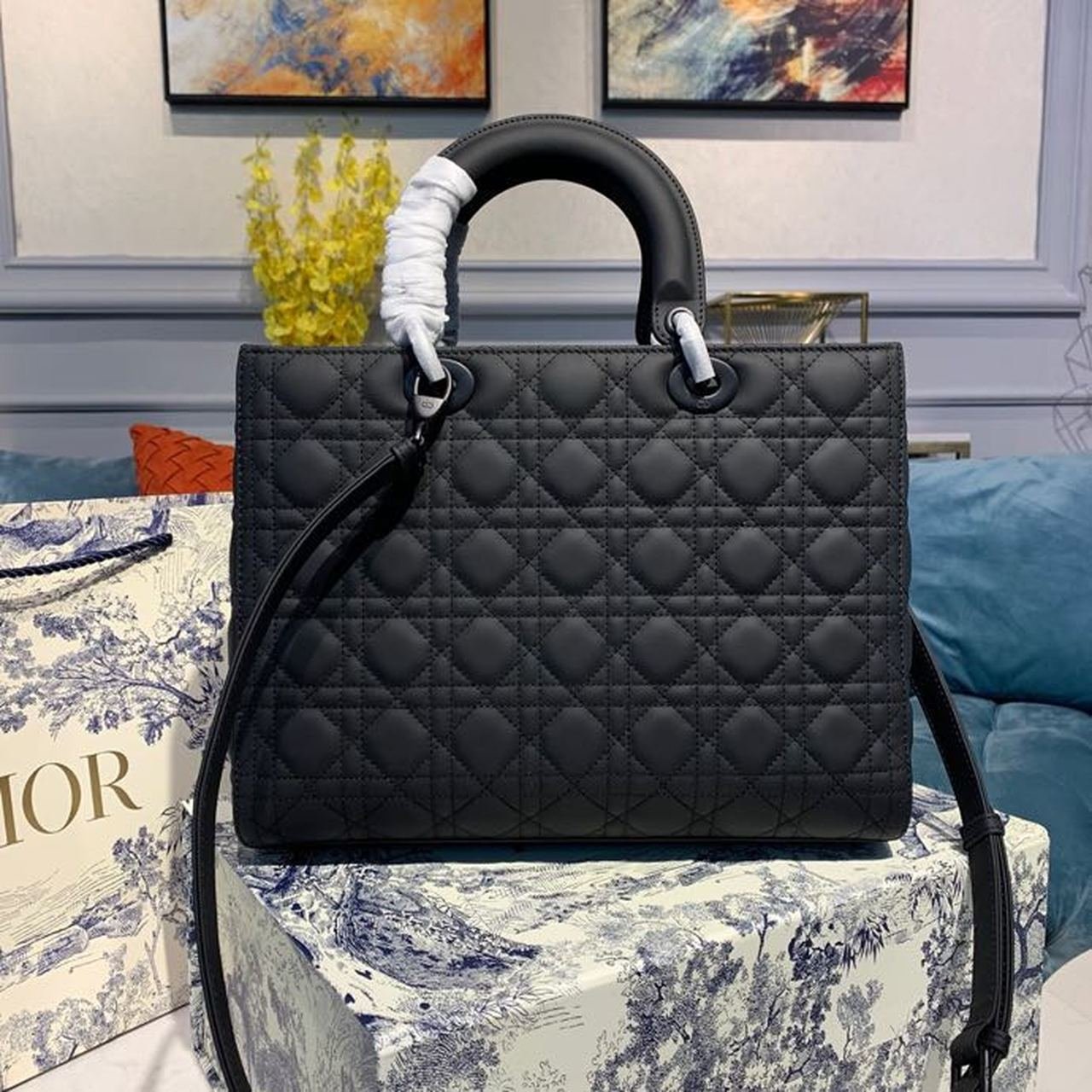 Christian Dior Lady Dior Bag 32cm Matte Hardware Lambskin Leather Spring/Summer Collection, Black