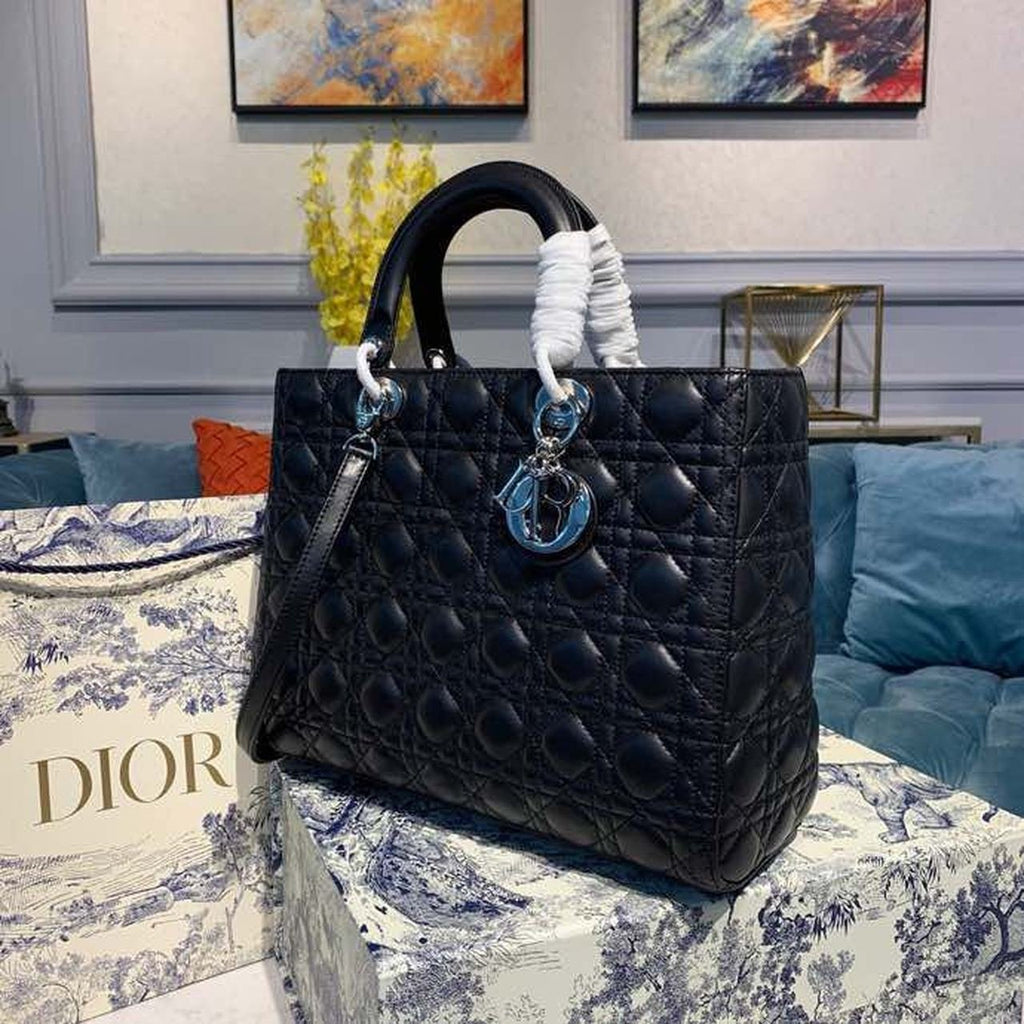 Christian Dior Lady Dior Bag 32cm Silver Hardware Lambskin Leather Spring/Summer Collection, Black
