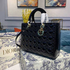 Christian Dior Lady Dior Bag 32cm Gold Hardware Patent Leather Spring/Summer Collection, Black