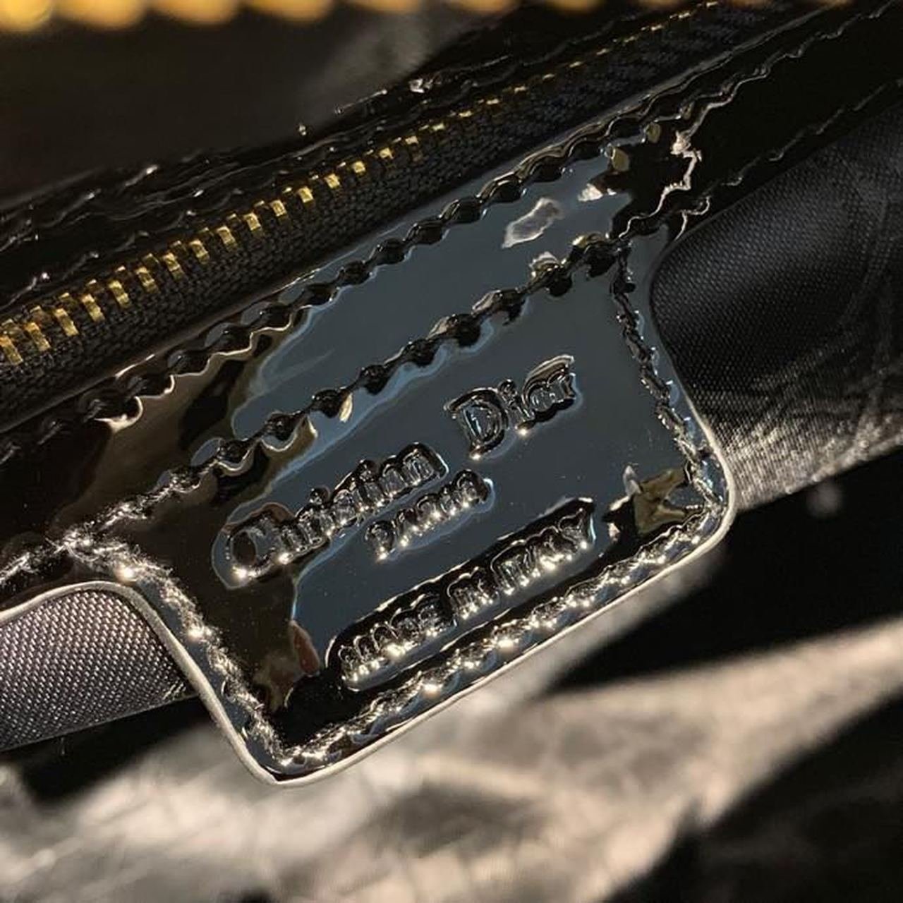 Christian Dior Lady Dior Bag 32cm Gold Hardware Patent Leather Spring/Summer Collection, Black