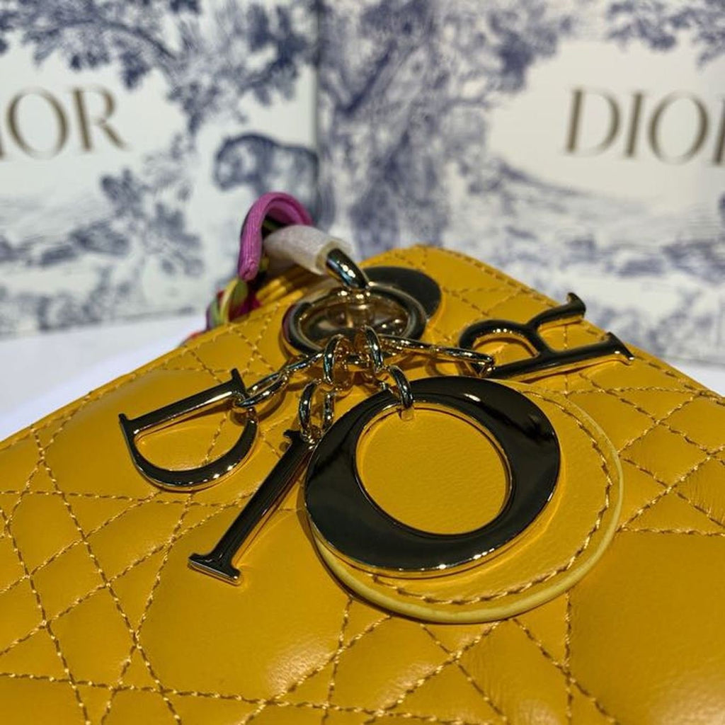 Christian Dior Mini Lady Dior Bag 18cm with Chain Silver Hardware Lambskin Leather Spring/Summer Collection, Yellow