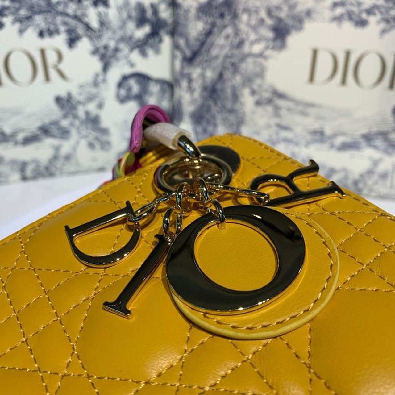 Christian Dior Mini Lady Dior Bag 18cm with Chain Silver Hardware Lambskin Leather Spring/Summer Collection, Yellow