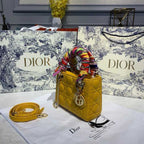Christian Dior Mini Lady Dior Bag 18cm with Chain Silver Hardware Lambskin Leather Spring/Summer Collection, Yellow