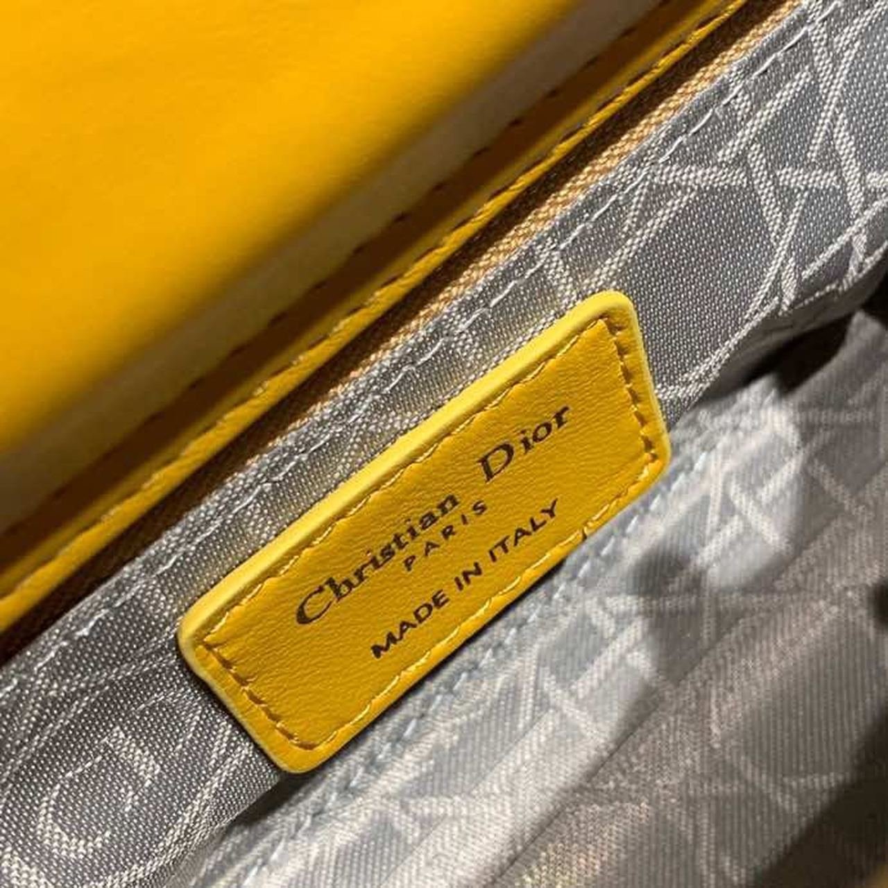 Christian Dior Mini Lady Dior Bag 18cm with Chain Silver Hardware Lambskin Leather Spring/Summer Collection, Yellow
