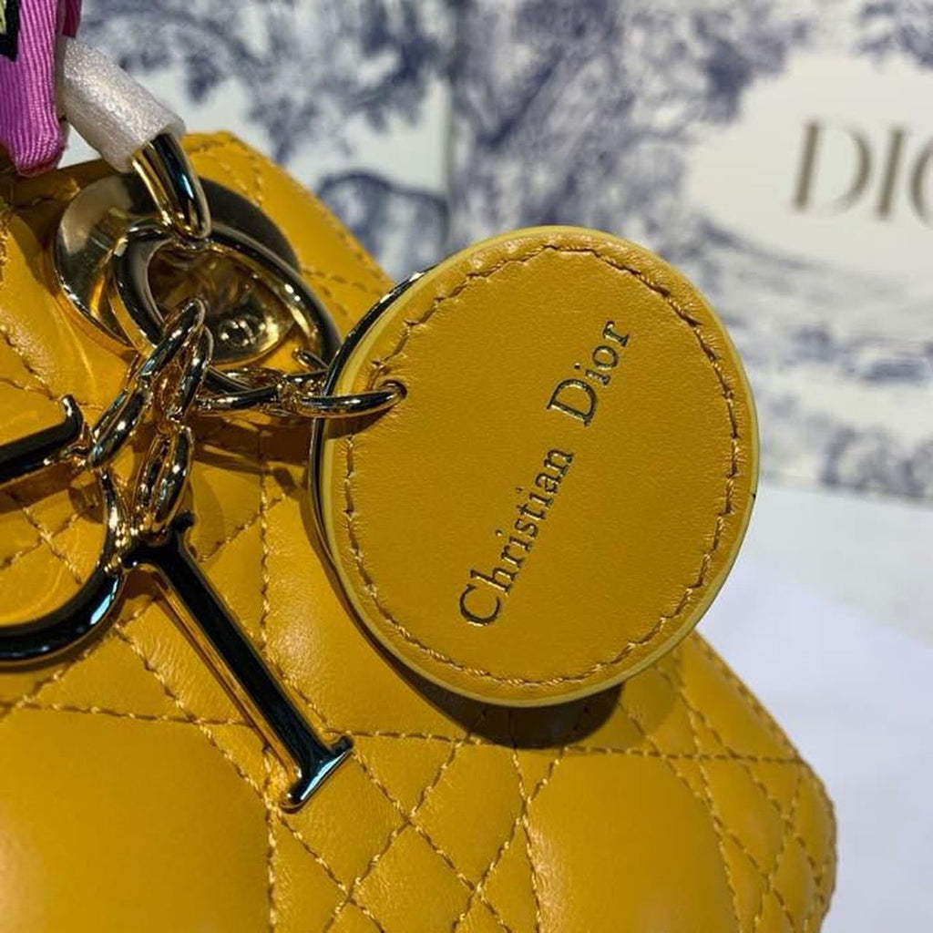 Christian Dior Mini Lady Dior Bag 18cm with Chain Silver Hardware Lambskin Leather Spring/Summer Collection, Yellow