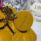Christian Dior Mini Lady Dior Bag 18cm with Chain Silver Hardware Lambskin Leather Spring/Summer Collection, Yellow