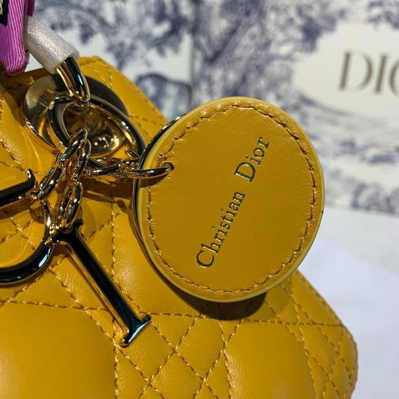 Christian Dior Mini Lady Dior Bag 18cm with Chain Silver Hardware Lambskin Leather Spring/Summer Collection, Yellow