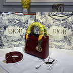 Christian Dior Mini Lady Dior Bag 18cm with Chain Gold Hardware Patent Leather Spring/Summer Collection, Burgundy