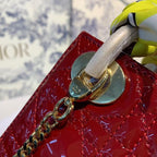 Christian Dior Mini Lady Dior Bag 18cm with Chain Gold Hardware Patent Leather Spring/Summer Collection, Burgundy