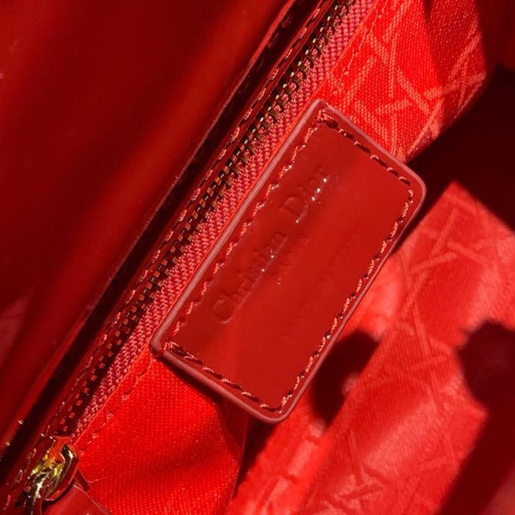 Christian Dior Mini Lady Dior Bag 18cm with Chain Gold Hardware Patent Leather Spring/Summer Collection, Burgundy