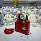 Christian Dior Mini Lady Dior Bag 18cm with Chain Gold Hardware Patent Leather Spring/Summer Collection, Red