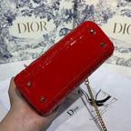 Christian Dior Mini Lady Dior Bag 18cm with Chain Gold Hardware Patent Leather Spring/Summer Collection, Red