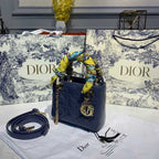 Christian Dior Mini Lady Dior Bag 18cm with Chain Silver Hardware Patent Leather Spring/Summer Collection, Deep Blue