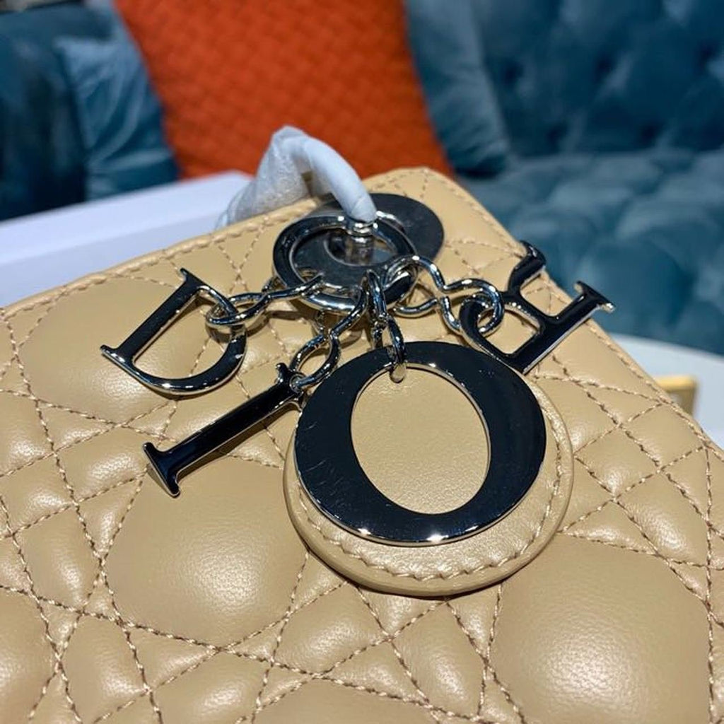Christian Dior Mini Lady Dior Bag 18cm with Chain Silver Hardware Lambskin Leather Spring/Summer Collection, Beige